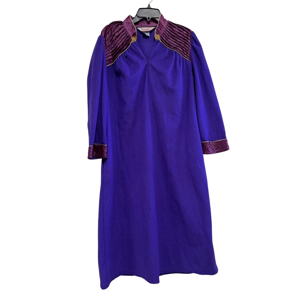Vintage Evelyn Pearson Purple Robe Loungewear Gold Trim Satin Accent Medium USA